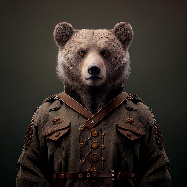 Photo realistic lifelike bear in army military navy outfits