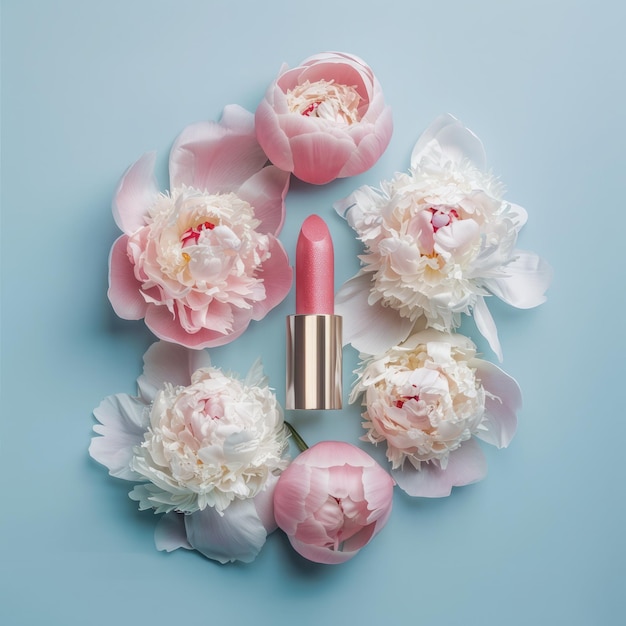 Realistic lipstick with floral background