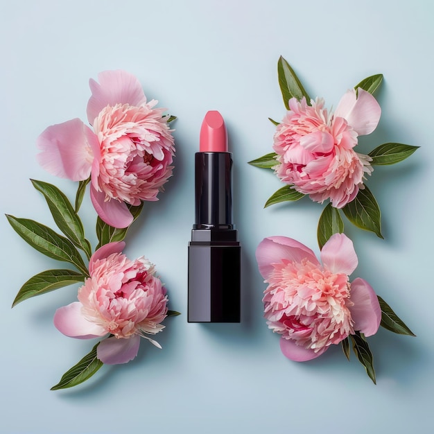 Realistic lipstick with floral background