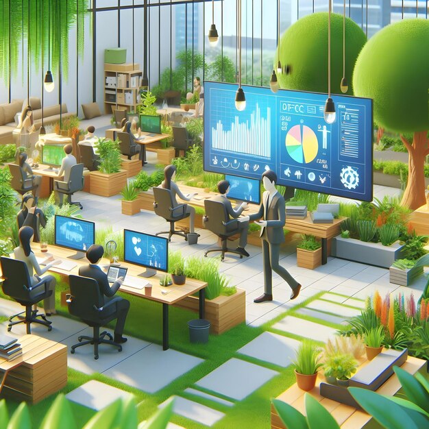 Photo realistic and lively 3d office scene