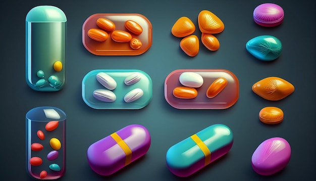 Realistic medical capsules with blurred background Generative AI