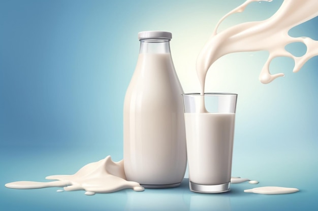 Realistic milk illustration with bottle on bright background Bitmap copy