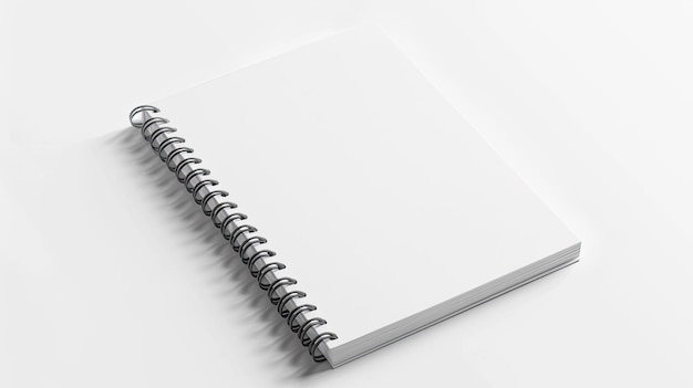 Realistic mockup of closed blank spiral notepad on white background