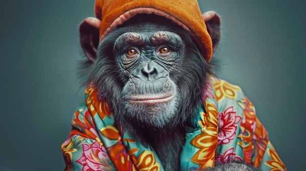 Realistic monkey animal portrait cute dressed pet background animal wallpaper