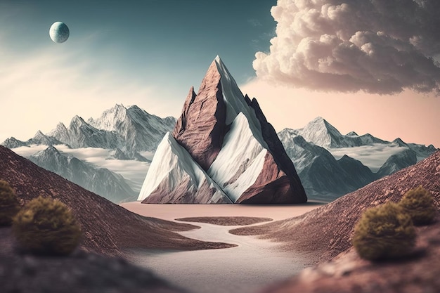 Realistic mountain travelling concept Stunning landscape pastel color background with Generative Ai