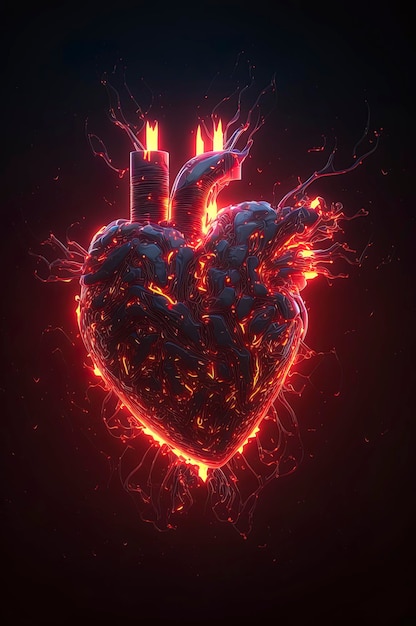 Realistic Neon Heart on fire wallpaper