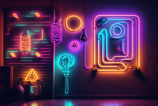 Realistic neon light background generative ai