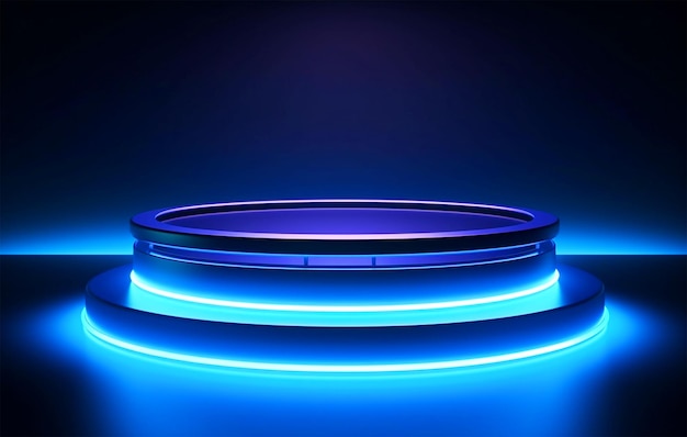 Realistic neon lights background with podium