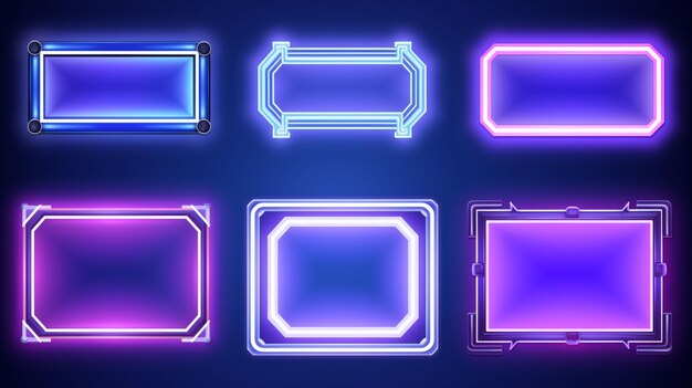 Realistic neon set frames different geometric