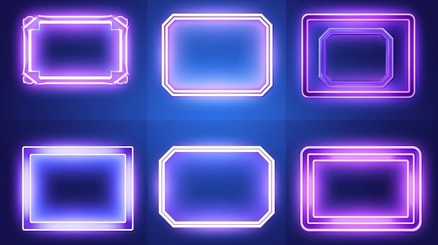 Realistic neon set frames different geometric