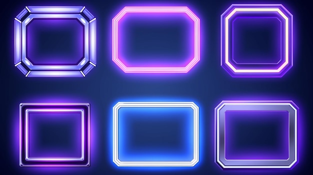 Realistic neon set frames different geometric