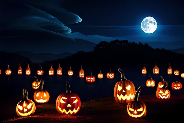 Realistic night halloween party pumpkin light and horror moment background and wallpaper