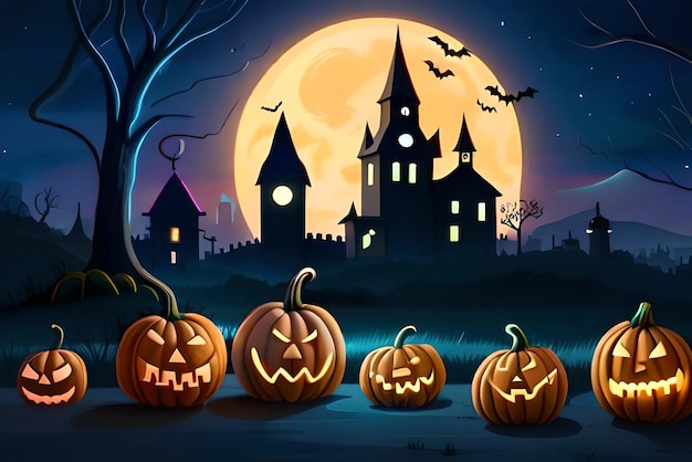 Realistic night halloween party pumpkin light and horror moment background and wallpaper