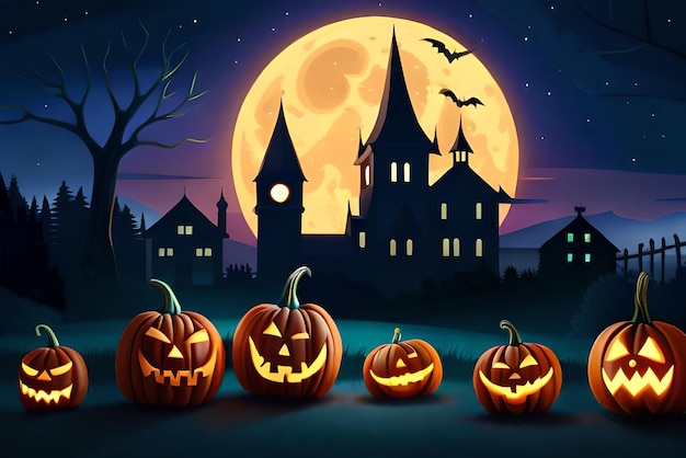 Realistic night halloween party pumpkin light and horror moment background and wallpaper