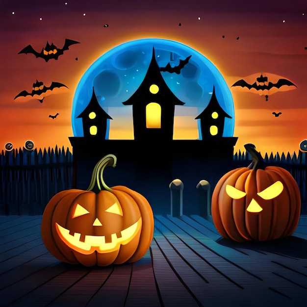 Realistic night halloween party pumpkin light and horror moment background and wallpaper