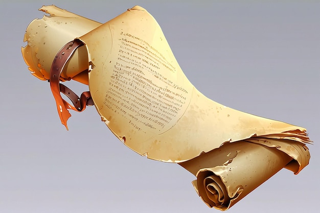 Photo realistic open parchment scroll on transparent