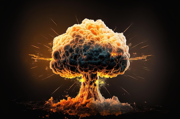 Realistic orange atomic weapon explosion with dark background and smoke