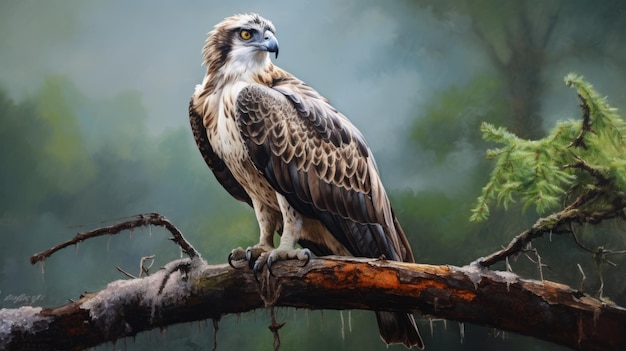 Realistic Osprey Painting Hyperrealistic Animal Illustration In Muted Colors