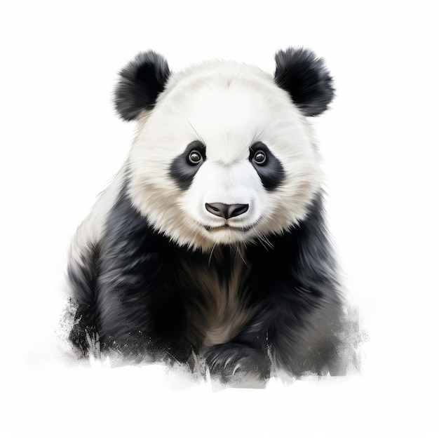 Realistic Panda Bear Drawing On White Background