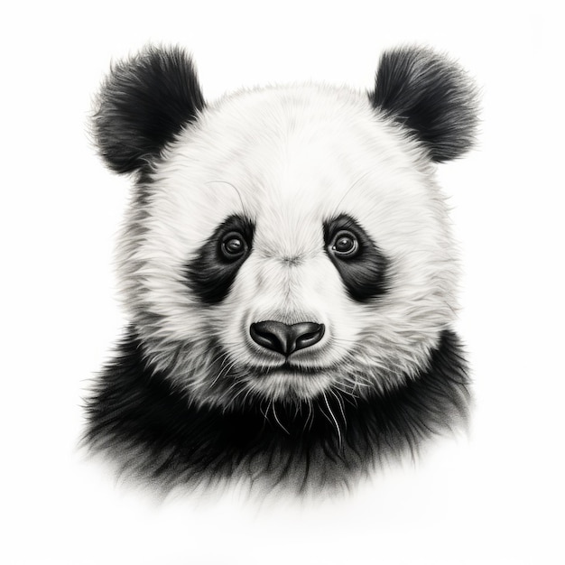 Realistic Panda Bear Illustration Detailed Penciling In Monochromatic Color Scheme