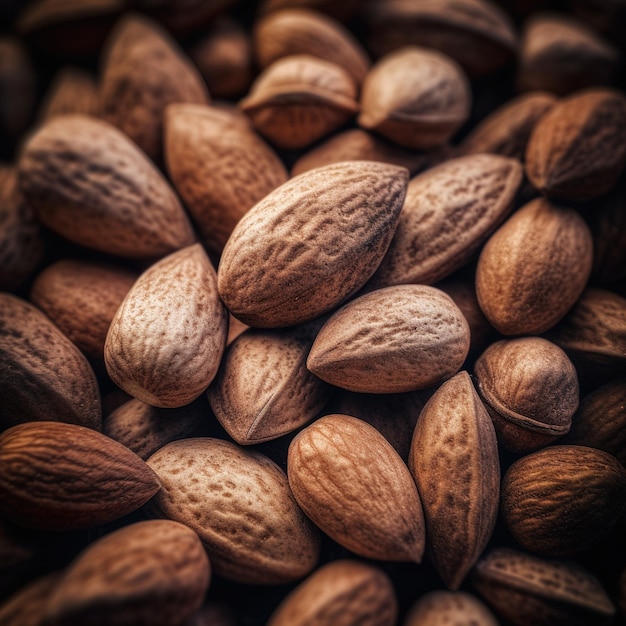 Realistic photo of a bunch of almonds top view nuts scenery