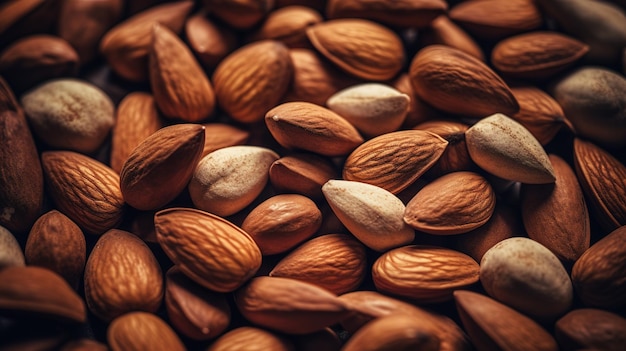 Realistic photo of a bunch of almonds top view nuts scenery