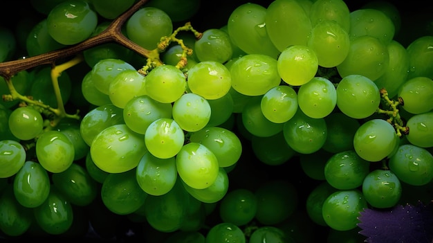 Realistic photo of a bunch of green grapes top view fruit scenery