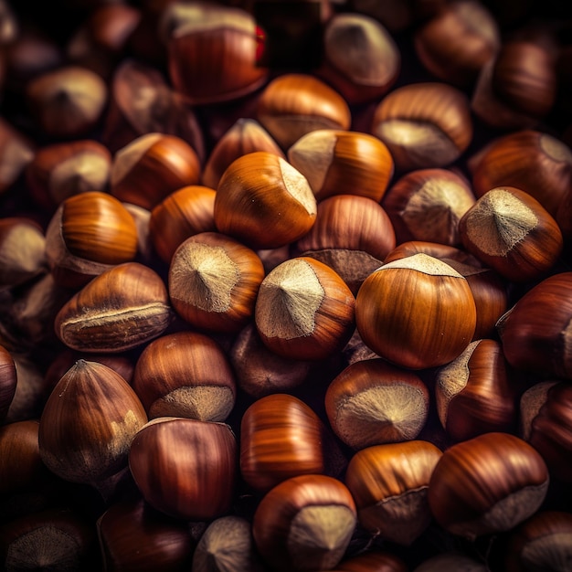 Realistic photo of a bunch of hazelnuts top view nuts scenery