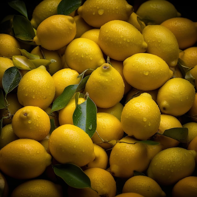 Realistic photo of a bunch of lemons top view fruit scenery