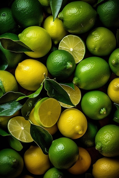 Realistic photo of a bunch of limes top view fruit scenery