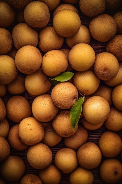 Realistic photo of a bunch of longans top view fruit scenery