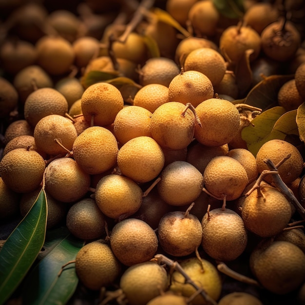 Realistic photo of a bunch of longans top view fruit scenery