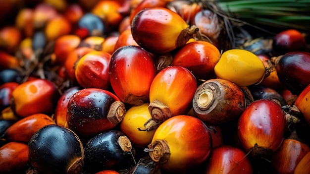 Realistic photo of a bunch of oil palm fruit top view fruit scenery