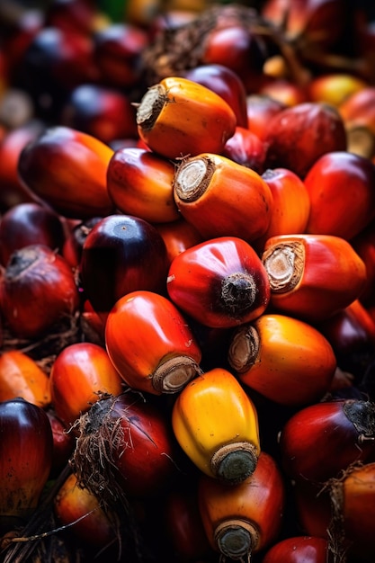 Realistic photo of a bunch of oil palm fruit top view fruit scenery