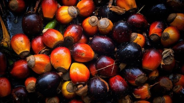 Realistic photo of a bunch of oil palm fruit top view fruit scenery