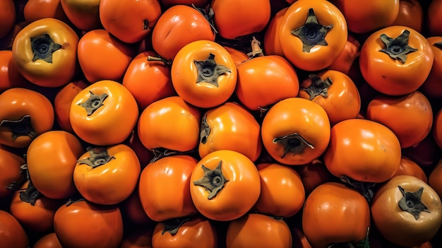 Realistic photo of a bunch of persimmons top view fruit scenery