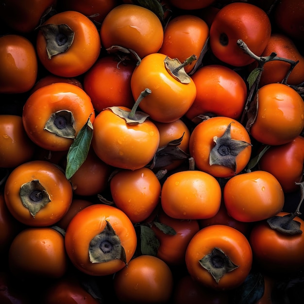 Realistic photo of a bunch of persimmons top view fruit scenery