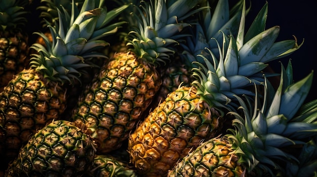 Realistic photo of a bunch of pineapples top view fruit scenery