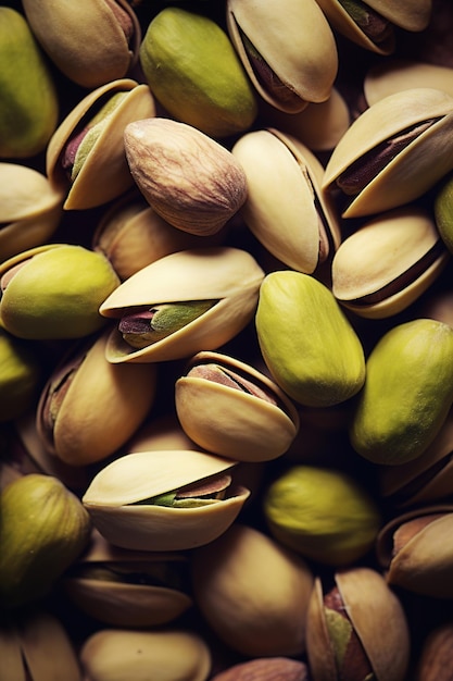 Realistic photo of a bunch of pistachios top view nuts scenery