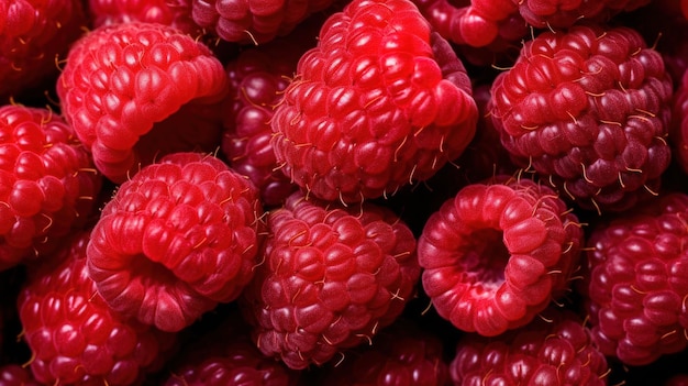 Realistic photo of a bunch of raspberries top view fruit scenery