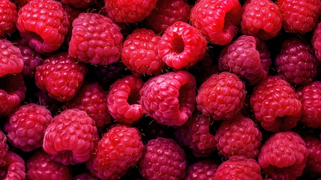 Realistic photo of a bunch of raspberries top view fruit scenery