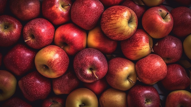 Realistic photo of a bunch of red apples top view fruit scenery