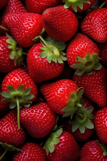 Realistic photo of a bunch of strawberries top view fruit scenery