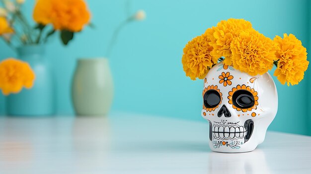 Photo a realistic photo of a day of the dead altar built in a modern home combining traditional