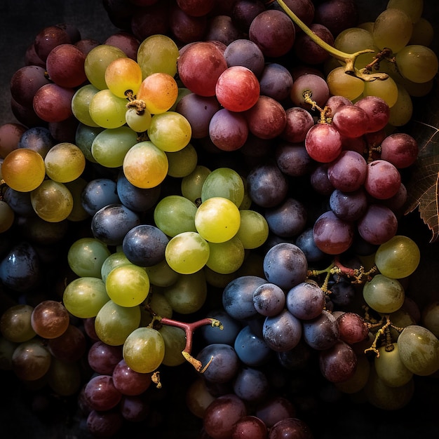 Realistic photo of different kind of grapes top view fruit scenery