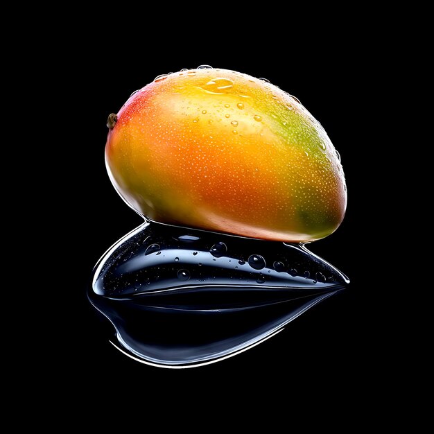 Photo the realistic photo of ripe mango on a dew drop water splash generated by ai