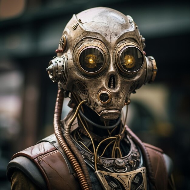 a realistic photo of a steampunk alien