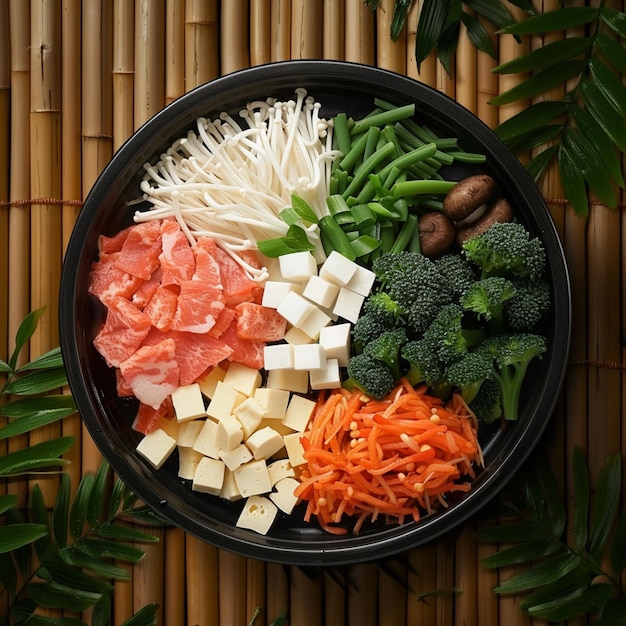 realistic photo of the sukiyaki menu a typical Japanese food