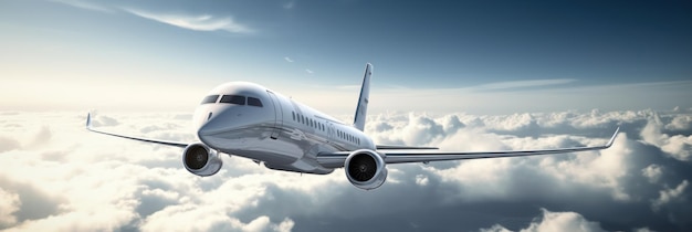 Realistic photo of a white luxury commercial airplane