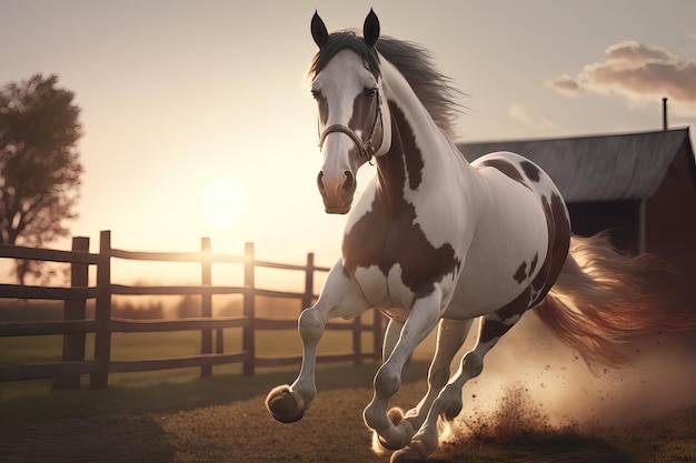 Realistic photography of a black horse running over a field Generative Ai